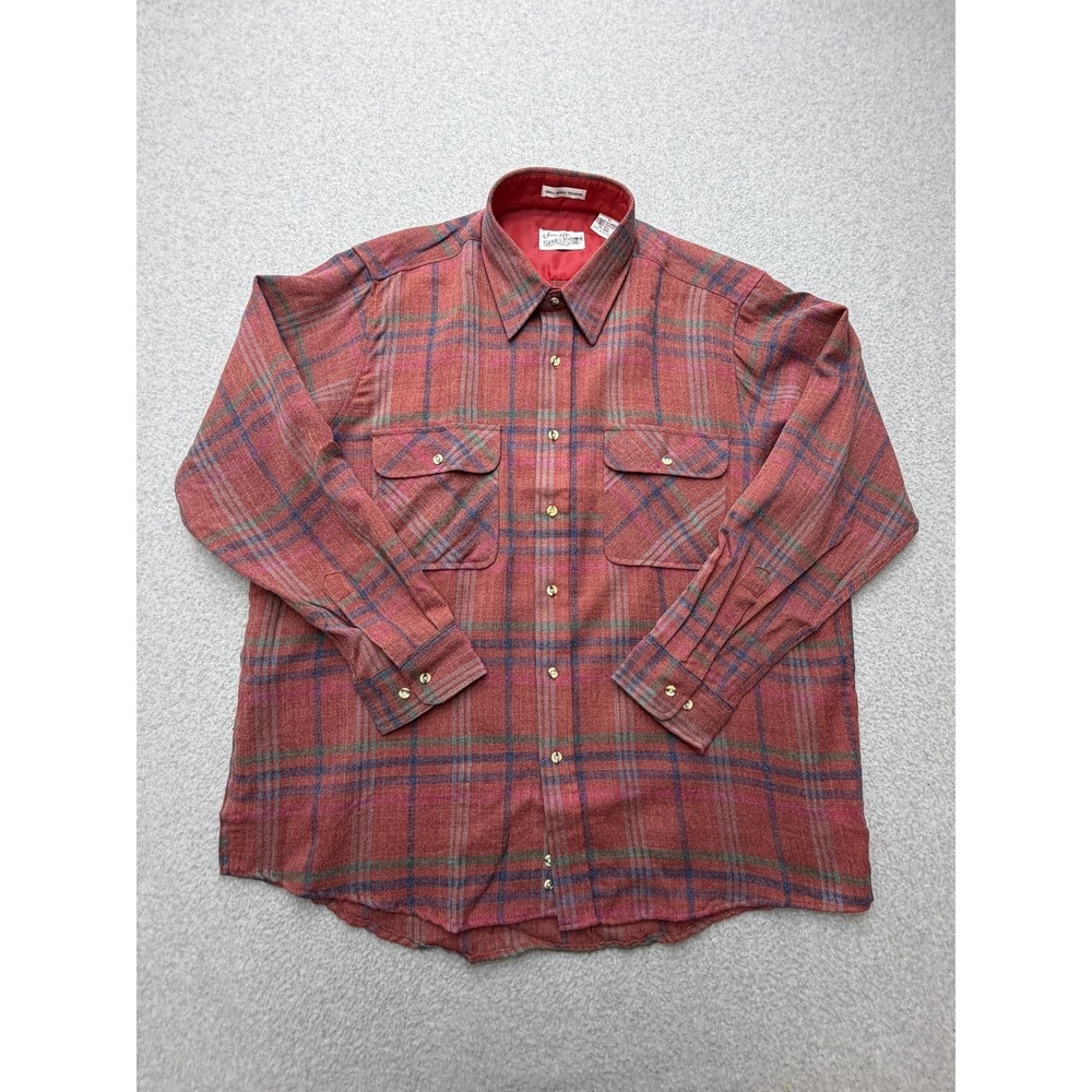Vintage Sears Roebuck And Co Shirt Mens XL Red Plaid Flannel Long Sleeve Button